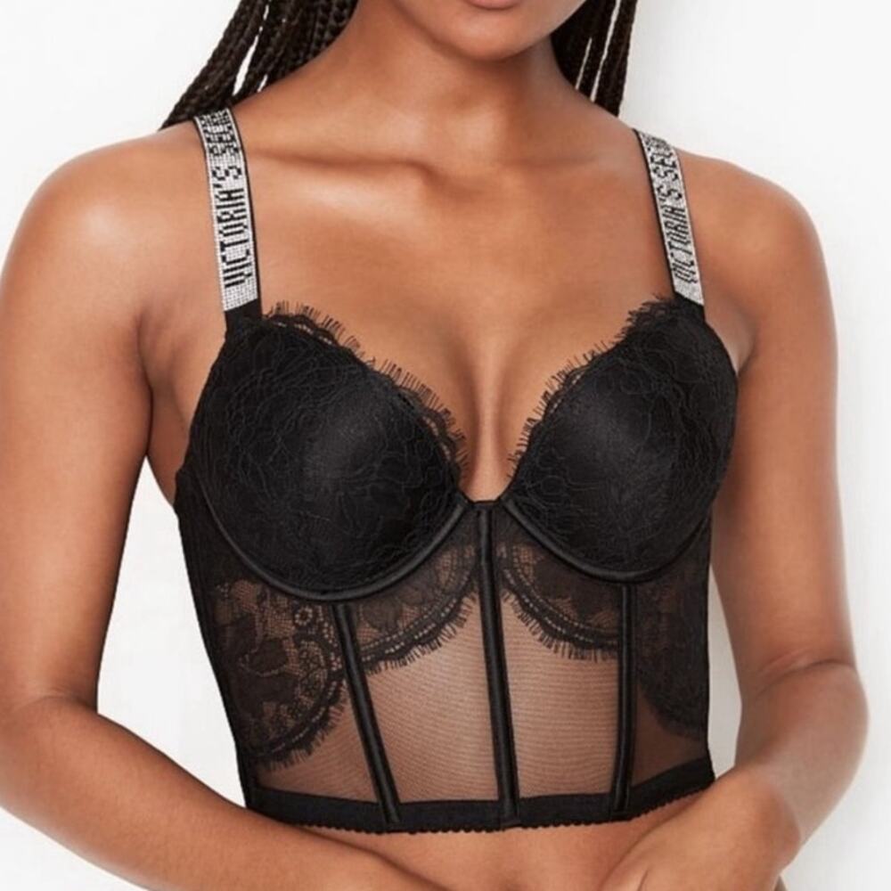 Victoria's Secret Shine Strap Push Up Corset Bra Black 34B
